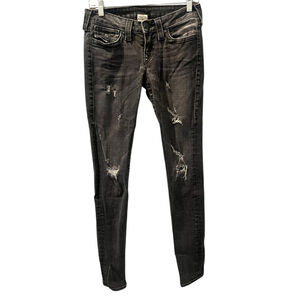 True Religion Distressed Light Black Skinny Jeans Women's Size 28" Flap Pocket